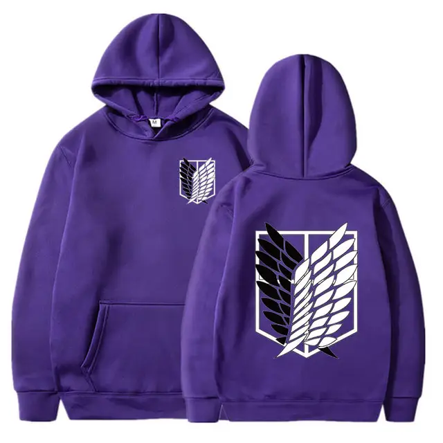 Attack On Titan Hoodie Japanese Anime Hingeki No Kyojin Graphic Sweatshirt Pullover Casual Hooded Streetwear Tops Unisex Purple1