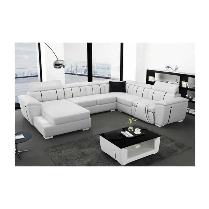 Диван для гостиной, кожаный диван с верхним зерном, 7 местный кожаный диван для американского, американского, австралийского стиля - Цвет: Белый
