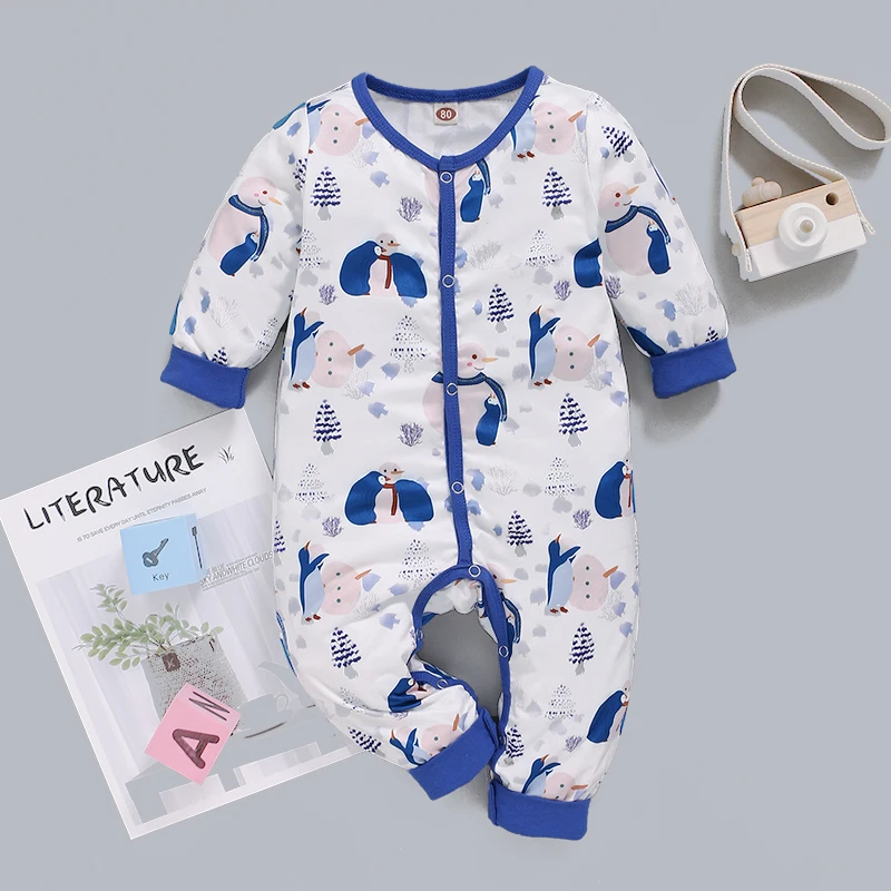 

Newborn Baby Boy Romper Baby Girl Clothes 0-3 Months White Long Sleeve Cartoon Floral Print Jumpsuit Headband Infant Clothing