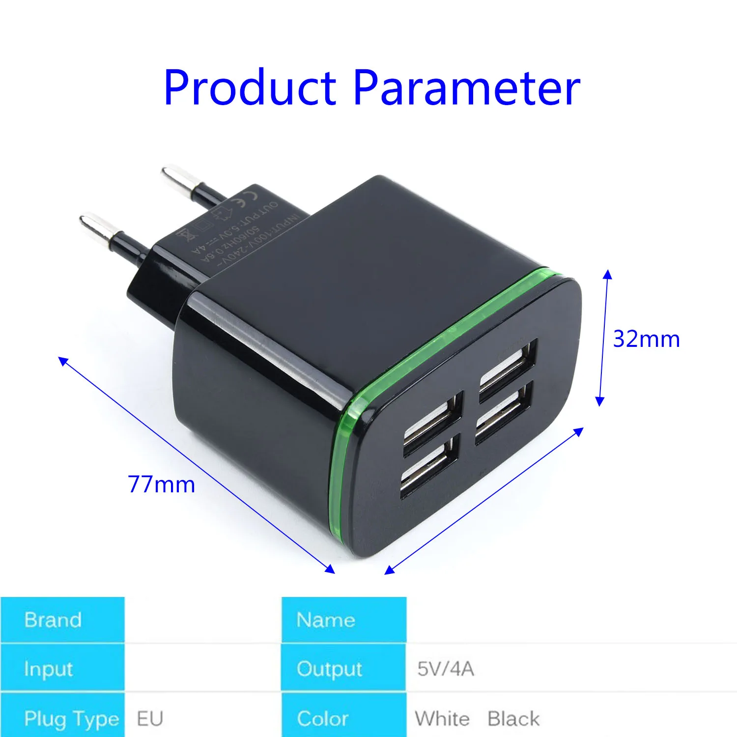 4 Порты кабель для быстрой зарядки USB Hub ЕС плагин для настенного Зарядное устройство для Android, Apple устройств