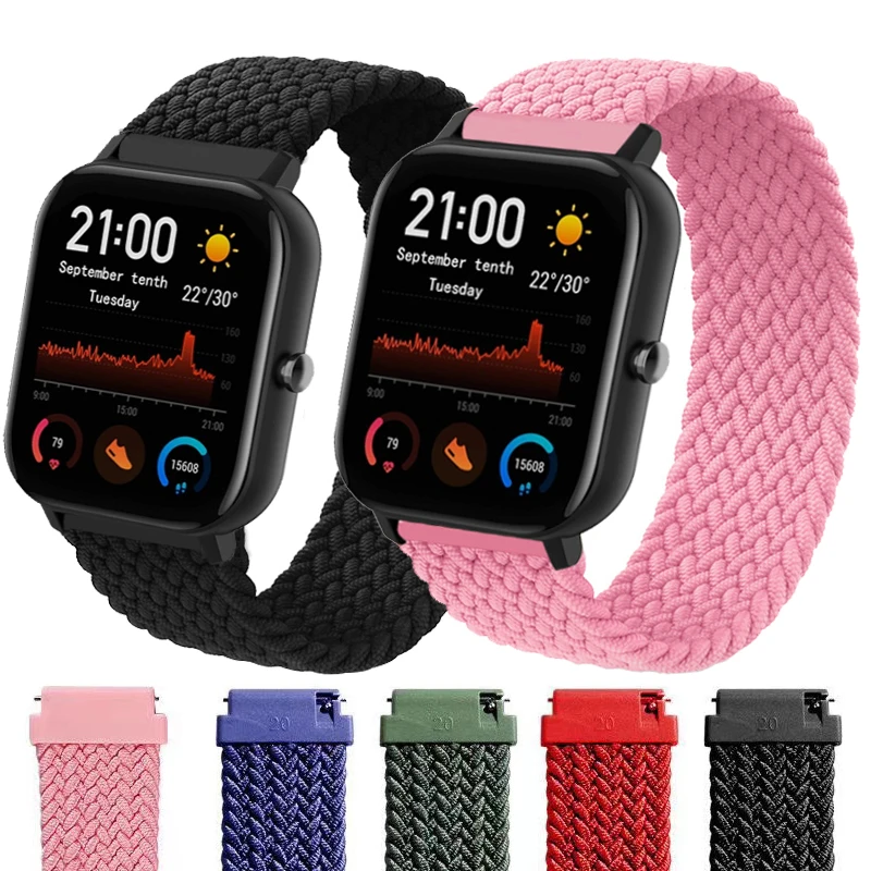 Плетеный соло петлей нейлон/20 мм/22 мм смарт ремешок для браслета Amazfit gts2 Bip Gtr fitbit
