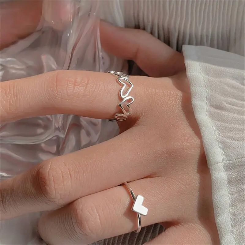 Ring Set Fashion Hollow Heart 5PCS Elegant Vintage Silver Adjustable Women Finger Jewelry Wedding Party Gift ring set finger ring silver ring adjustable rings wedding rings wedding ring