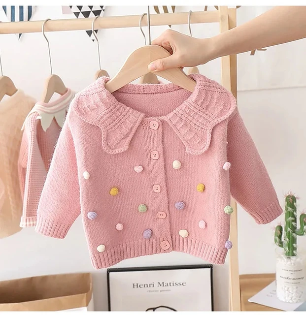 Girls' Knitted Cardigan Jacket Children's Jacket Baby Bottoming Long-Sleeved Sweater For Kids Clothes Coat Top Pink