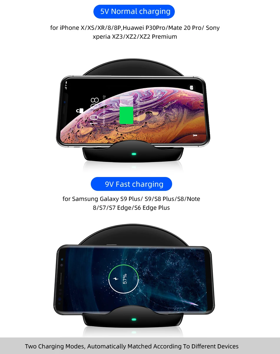 Беспроводной телефон зарядное устройство Подставка для iPhone X XS samsung S9 S10 huawei P20 Мобильный телефон быстрая Беспроводная зарядная станция зарядное устройство для телефона