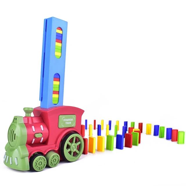Cartoon Dominos Train w/ Simulation Sound & Light Toddler Interaction Block Creative Stacking Toy Stimulation Funny Gift D5QA 2