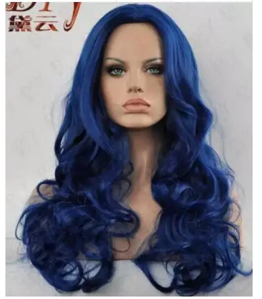 Suyushun11051++ популярный azul escuro encaracolado ondulado Косплей festa completa peruca de cabelo парик