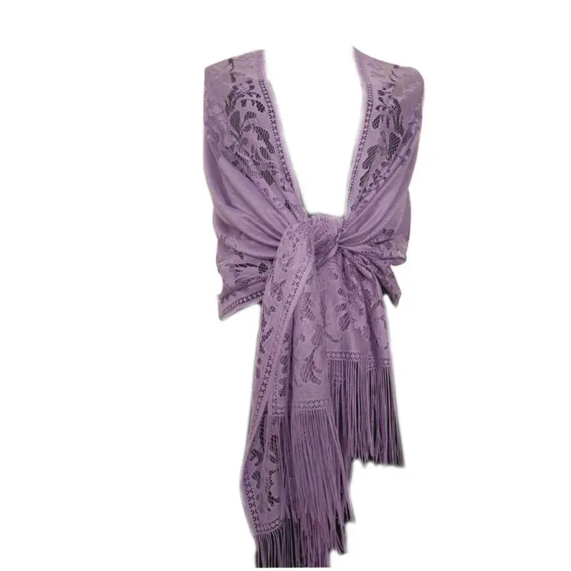 LIGHT purple 185x63 см, женский шарф 1920 s, Ажурные вязаные крючком цветочные кружева, бахрома, кисточки, свадебная накидка, вечерняя винтажная шаль - Цвет: LIGHT purple