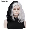 Similler Black White Patchwork Colors Short Cosplay Wigs for Women Curly Synthetic Hair Central Part with Free Wig Cap ► Photo 1/6