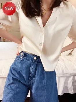 

2020 New Simple Women's Shirt Ladies Business Office Blouse And Top Spring Summer With Buttons 100% Silk Notched