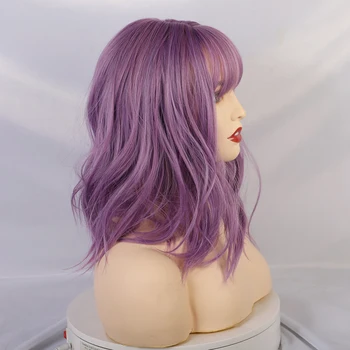 BLONDE UNICORN Synthetic 12 Inch Short Wavy Bob Wigs Cosplay Pink Brown Purple Wig For Women High Temperature Fiber 8 Colors 4