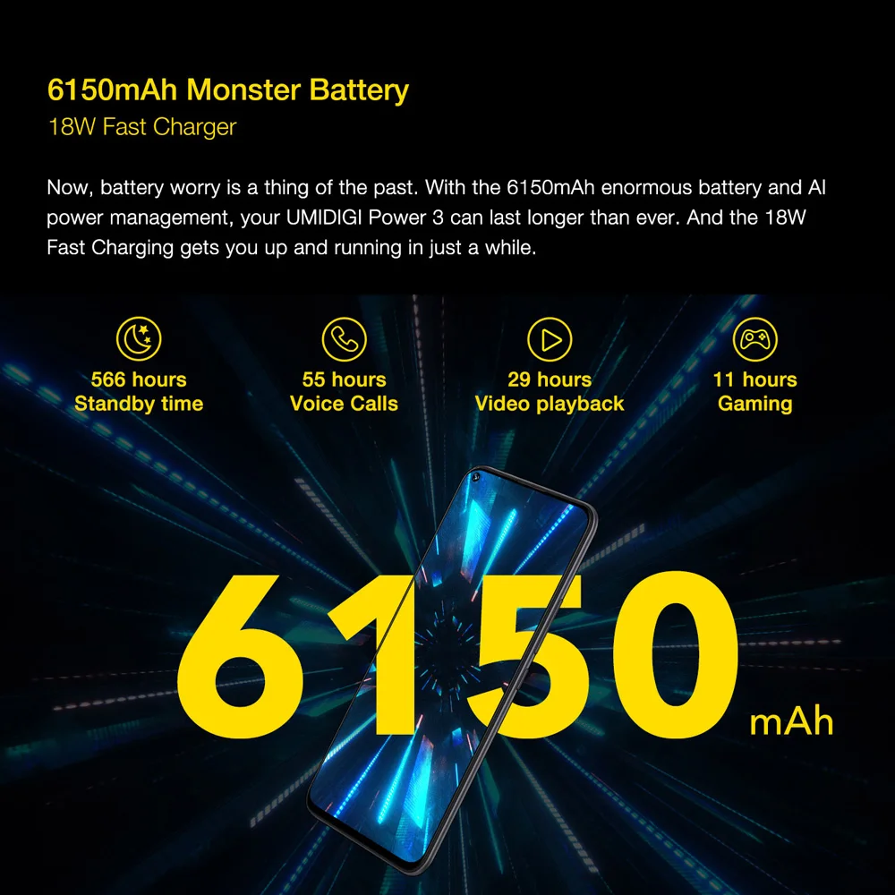 UMIDIGI power 3 Android 10 48MP Quad AI камера 6150 мАч 6 53 "FHD + 4 Гб 64 Helio P60 глобальная версия