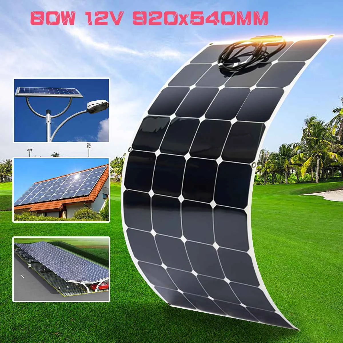 

KINCO 80W 12V Semi Flexible Monocrystalline Sun Power Chip Solar Panel High Conversion Efficiency For RV Boat Car + 1.5m Cable