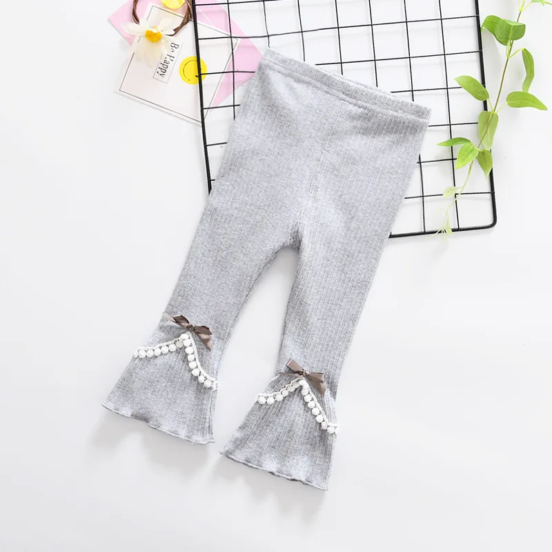 Штаны для новорожденных мальчиков и девочек; весенне-летние хлопковые детские леггинсы с эластичной резинкой на талии; однотонные брюки с бантом для маленьких девочек