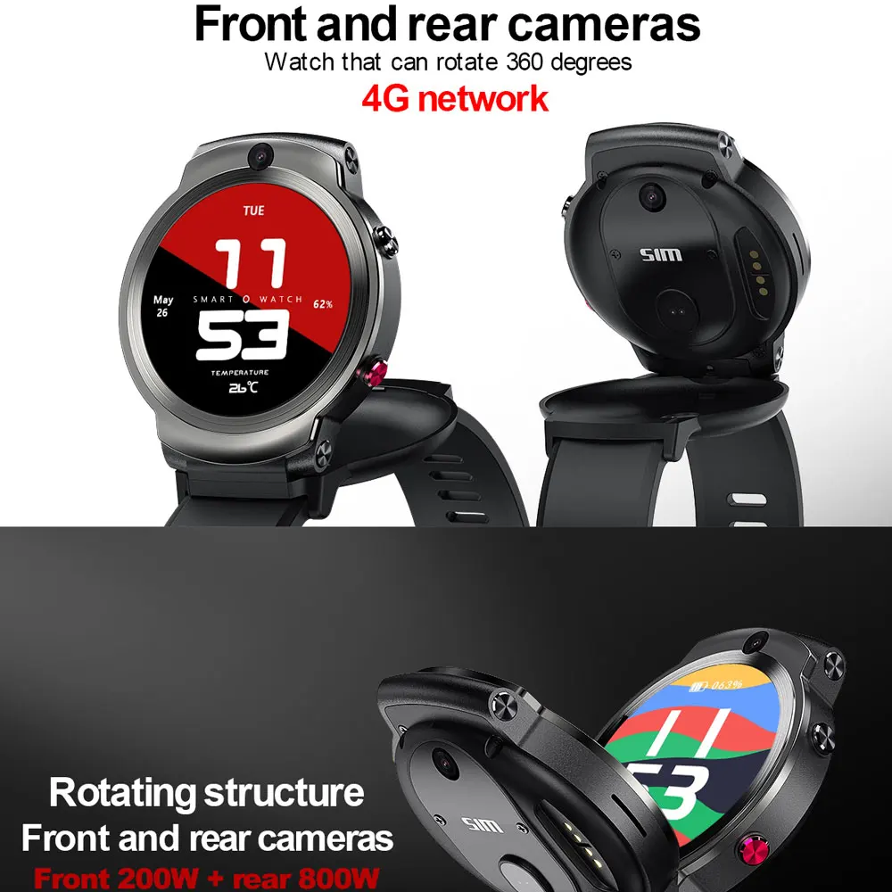 Смарт часы Smartch 4G 360 Поворот DM28 1 6 дюйма HD экран Retina камера 8 Мп MTK6739 4 ядра 3 ГБ 32 IP67