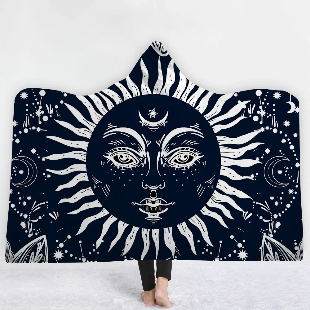 

India Mandala Hooded Blanket Religion Style 3D Printed Plush Sherpa Fleece Hoodie Blanket For Adults Childs Warm Throw Blanket