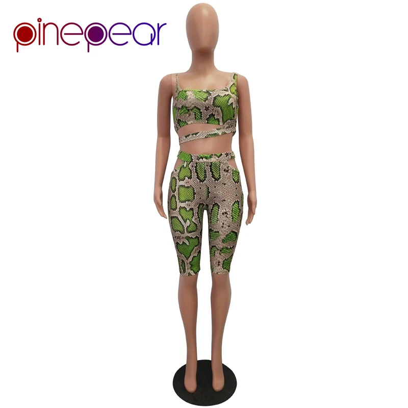 PinePear Snake Print Sleeveless Crop Top and Half Pants 2 Piece Set Women Tracksuit 2020 NEW Summer Matching Sets Dropshipping