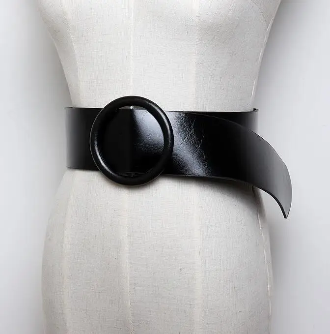 新品☆Round Buckle Leather Wide Belt Genuine Leather Wide/Large Double Circle Belt – Never Enough