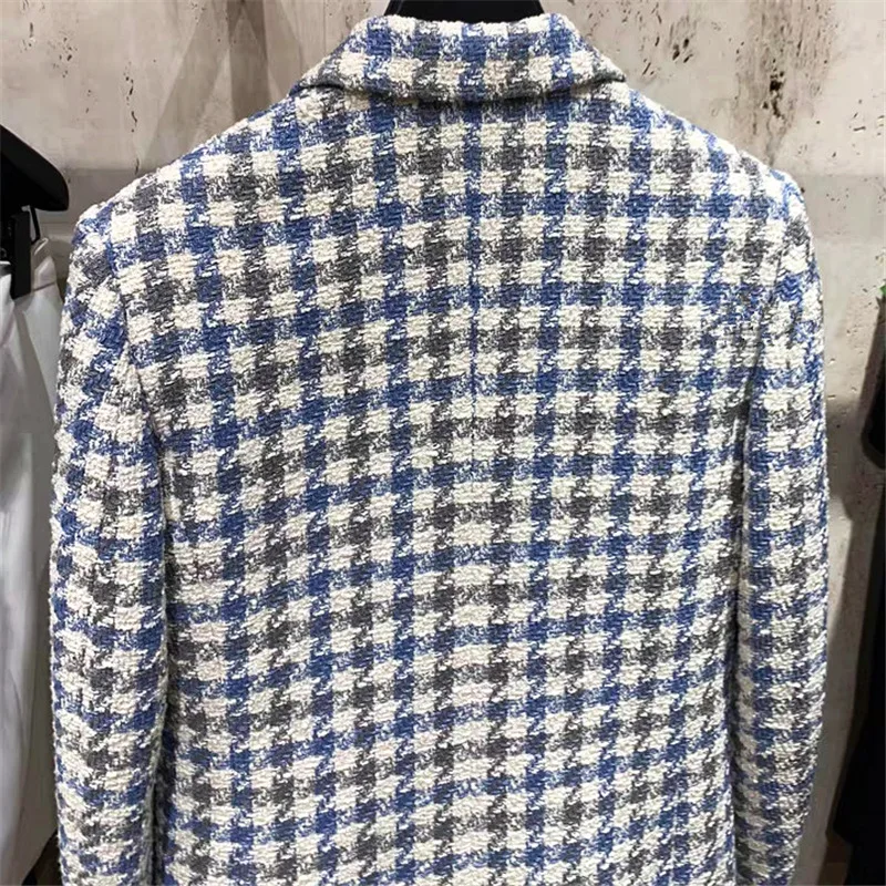 2020 spring and summer new fresh blue plaid women woolen blazer coat