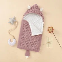 Детские спальные мешки, вязаные однотонные пеленки для новорожденных, ворсистый теплый зимний спальный мешок на молнии для малышей, модные милые уши лисы Детские спальные мешки, вязаные однотонные пеленки для новорожденных, ворсистый теплый зимний спальный мешок на молнии для малышей, модные милые уши лисы