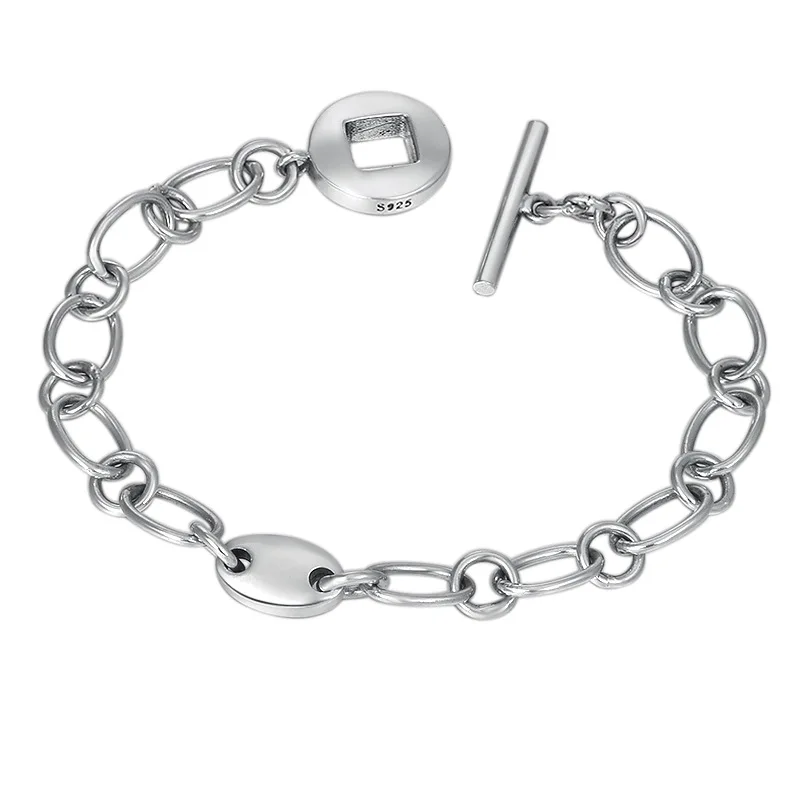 Подлинный 925 пробы, серебряные ювелирные изделия, простые, модные, круглые, с квадратным отверстием, пряжка, серебряная цепочка, браслет, чтобы отправить девочкам подарки