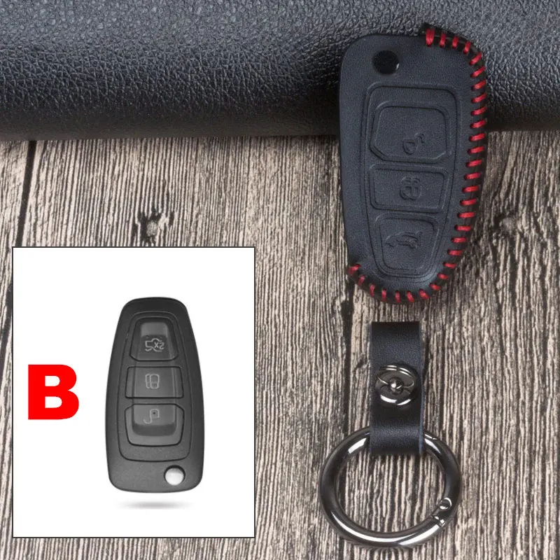 Кожаный чехол для ключей автомобиля для Ford Fiesta Focus Galaxy Mondeo Transit Tourneo MK3 MK4 Ecosport Kuga Everest Explorer Edge Kuga - Название цвета: B Red
