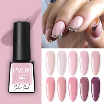 

PVOY 7.3ml Gel Nail Polish Pink Nude Series Semi Permanent Holographics Glitter Soak Off Base Top Coat Nail Art UV LED Lamp Gel