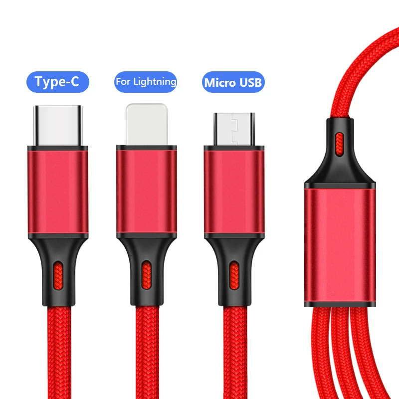 

Mzxtby 30CM 3in1 USB Cable for IPhone Samsung Huawei Honor Xiaomi RedMi Micro USB TypeC Fast Charging Cable Phone Charger Cable