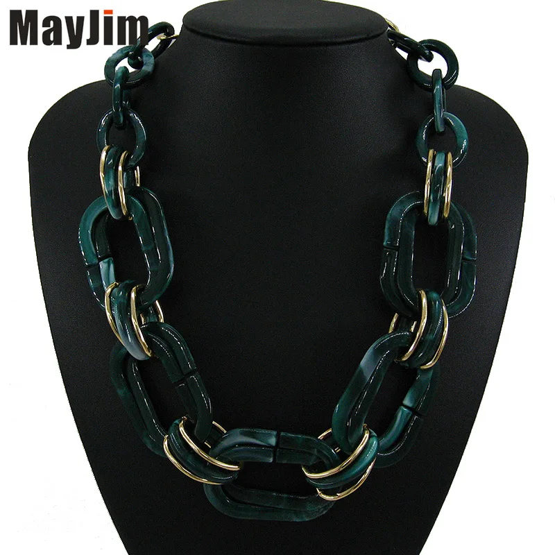 New Statement Aluminum Chain Natural pattern personalized Necklace Women bohemian Choker Necklaces& Pendants Vintage Fashion - Окраска металла: Dark green