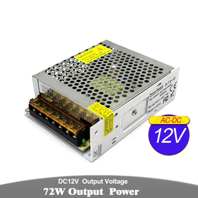 

Universal LED Power Supply DC 12V Driver Transformers 72W AC100-240V to DC SMPS For CCTV Strip Modules Light Monitor