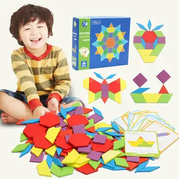 

130Pcs Wooden Tangram Jigsaw Puzzle Games Children Montessori Educational Toy learn color and shape exercise hands-on skills
