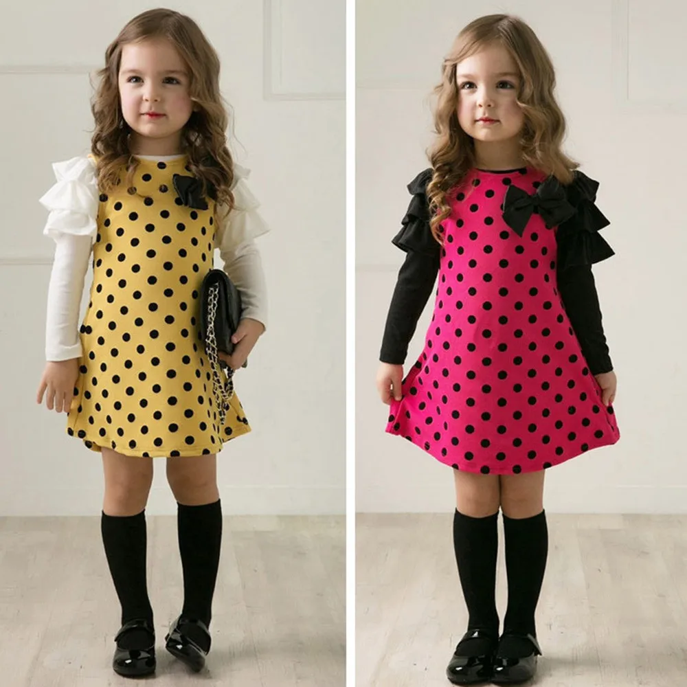 Fashion hot autumn and winter dress girl wave point princess dress baby girl polka dot bow princess dress платье для девочки 40