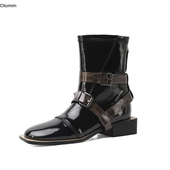 

Olomm 2020 Women Ankle Boots Square Med Heels Boots Round Toe Elegant Black Beige Khaki Street Style Shoes Plus US Size 4-14