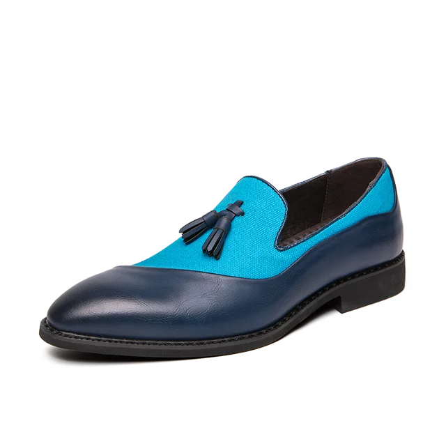 ZSAUAN Semiformal Hemp PU Leather Men’s Suit Shoes Glamorous Blue