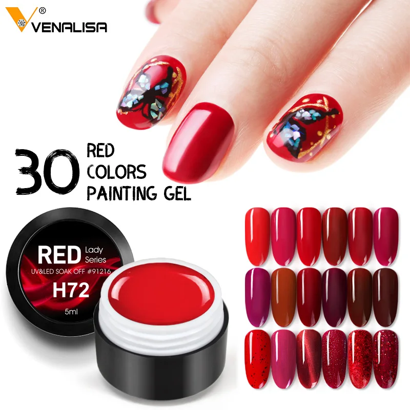 

2020 New Nail Art VENALISA Semi Permanent Enamels Red Color Glitter UV Gel Matt Nail Polish Sequins Nail Gel Varnish Lacquer Gel