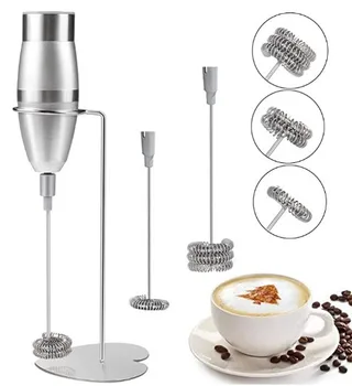 

Electric Milk Frother with Stainless Steel Bracket Handheld Mini Stir Milk Frother and Double Three Layer Foam Head