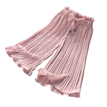 

Girls Wide Leg Pants Summer Children Solid Color Loose Pleated Chiffon Pants Children Clothes Casual Mosquito Children Pants