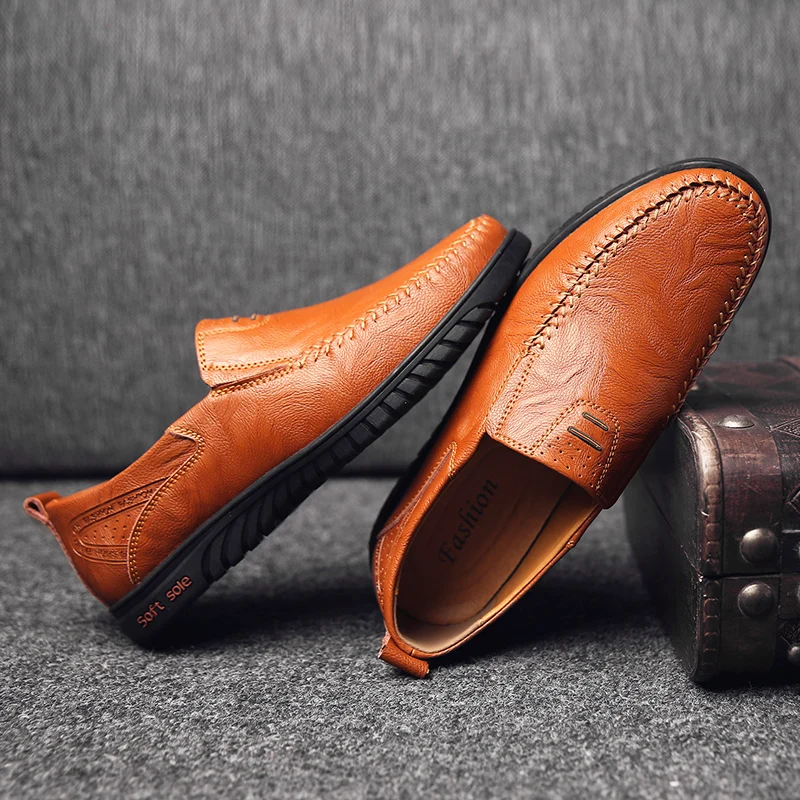 JKPUDUN-zapatos de cuero genuino para hombre, mocasines formales informales sin cordones, de marca de lujo, italianos y negros, 2021 - Imagen 3