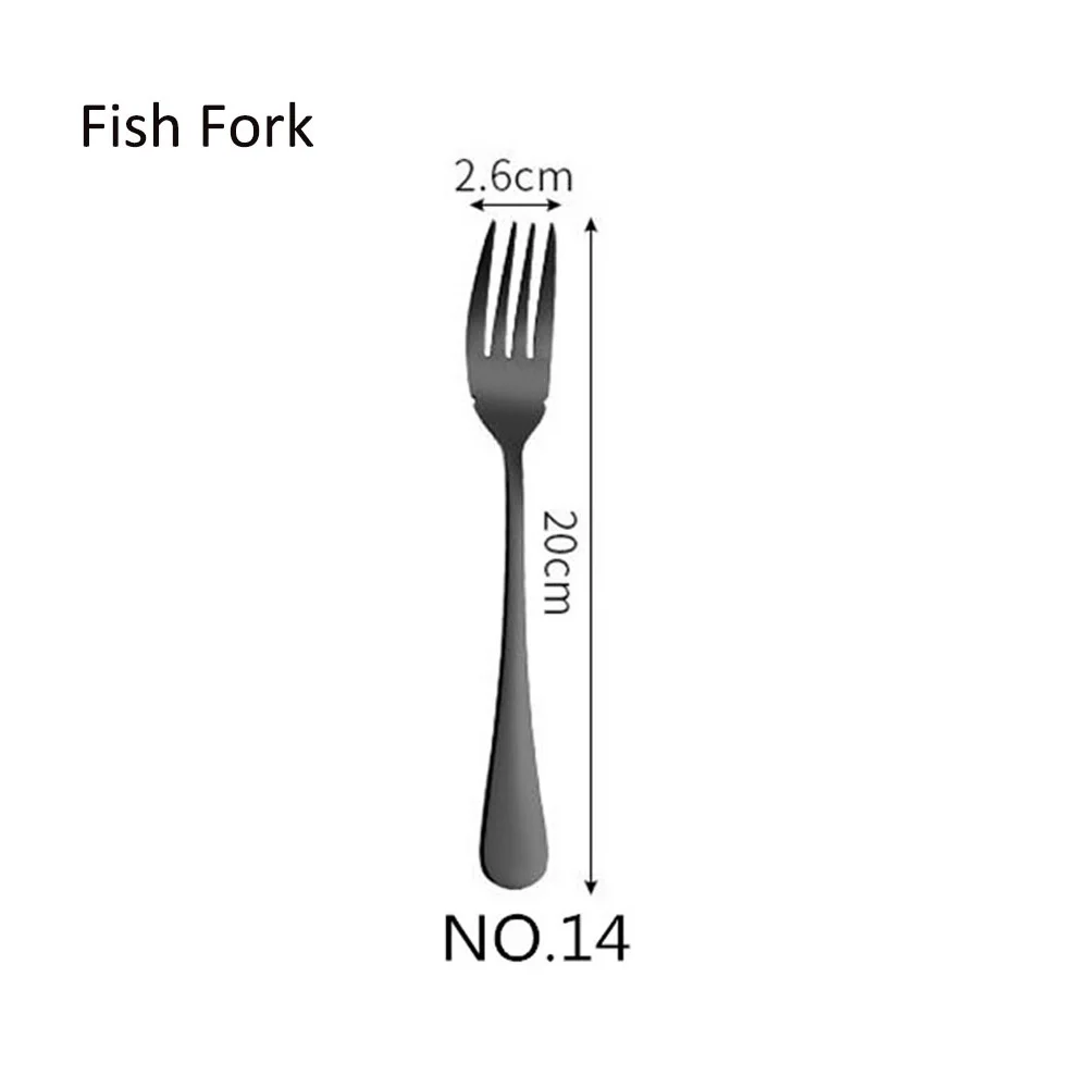 NO.14 Fish Fork Набор посуды 304 нержавеющая сталь черный набор столовых приборов столовые приборы сервировочный нож для рыбы торт салат вилка сахарная ложка набор серебряных изделий 1 шт - Цвет: NO.14 Fish Fork