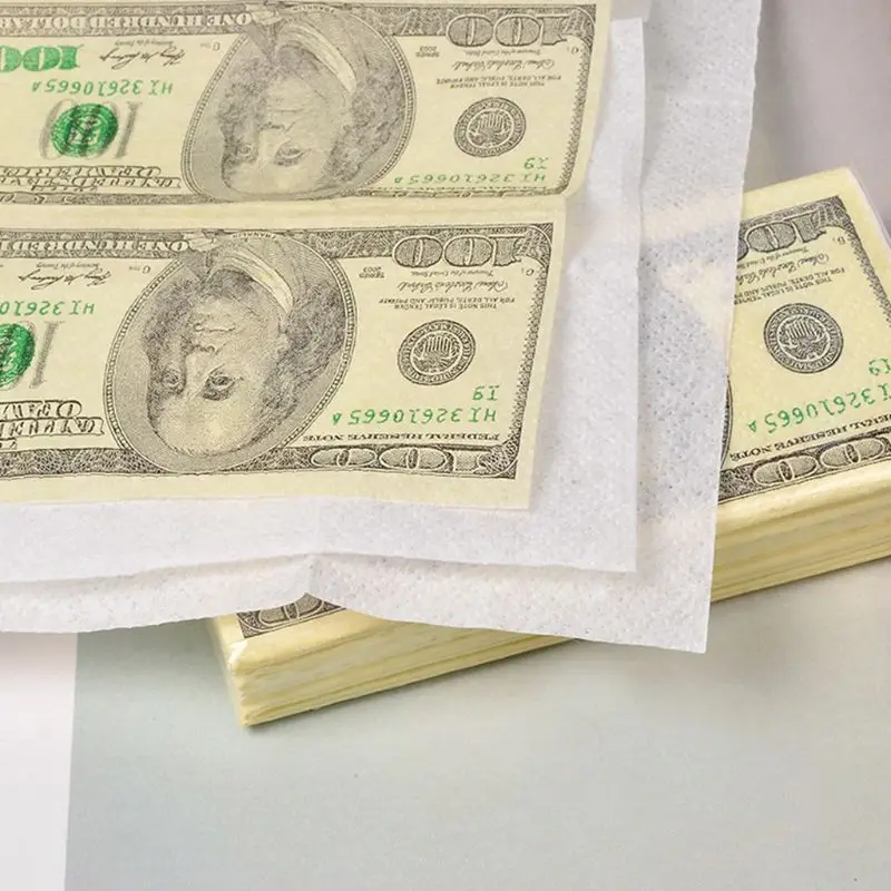 10 листов/упаковка, смешная бумажная салфетка с узором в виде доллара, одноразовые полотенца из чистого дерева, переносные салфетки для денег, носовой платок, вечерние столовые приборы