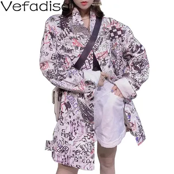 

Vefadisa Personality Graffiti Print Women Blouse 2020 Summer Thin Denim Blouse Full Sleeve Women Blouse Loose White QYF2966
