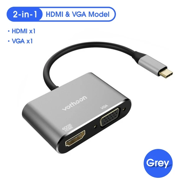 Вотон usb type C концентратор к USB 3,0 HDMI USB концентратор для MacBook Pro Air huawei P30 Samsungs S10 S9 3 порта VGA type C концентратор - Цвет: 2-in-1 Grey