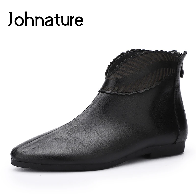 

Johnature Retro Women Shoes Ankle Boots Genuine Leather 2019 New Autumn Winter Pointed Toe Zip Flat With Sewing Women Boots