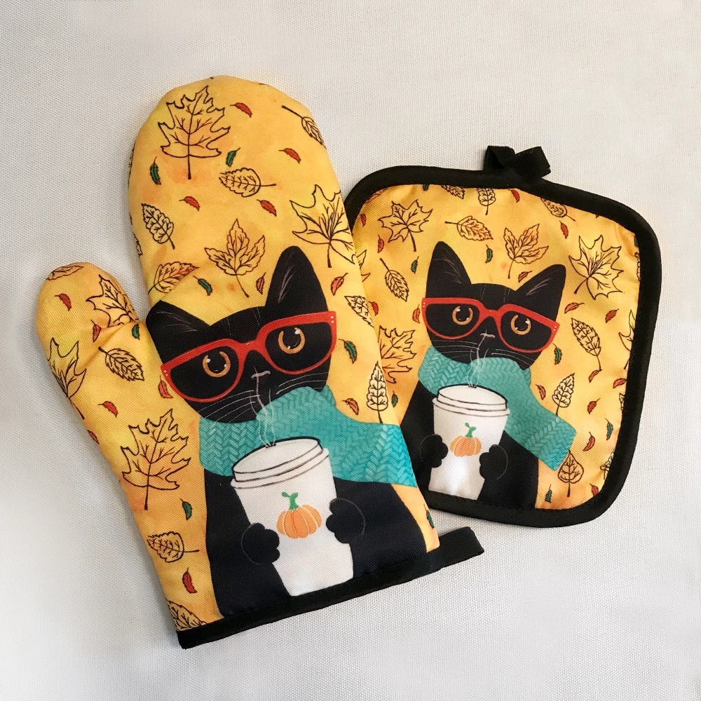 Mickey Mouse Potholders Oven Mitts Microwave Baking Gloves Insulation Gloves Mat Polyester Kitchen for Cooking