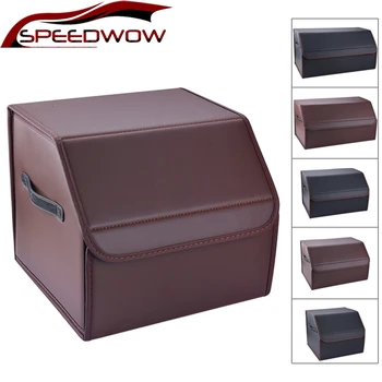 

SPEEDWOW Car Storage Bag PU Leather Trunk Storage Organizer Box Multipurpose Collapsible Auto Tool Box Car Trunk Stowing Tidying