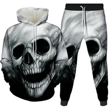 Skull Pattern Men Hoodie Set Horror Design Party Focus Personality Men Hoody Set 3D Print Sweatshirt Pants Suit Women Clothing