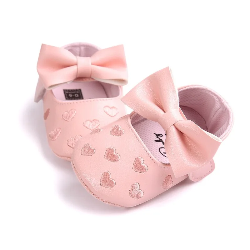 PU Leather Baby Shoes Grils Boys Butterfly-knot Soft Soled Non-slip Footwear Crib Shoes Rose Gold Shoes Newborn First Walkers