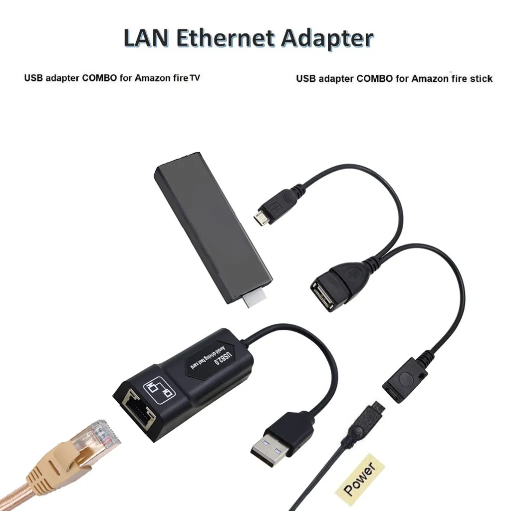 Ethernet адаптер для локальной сети AMAZON FIRE TV 3 или STICK GEN 2 останавливающий буферный USB 0