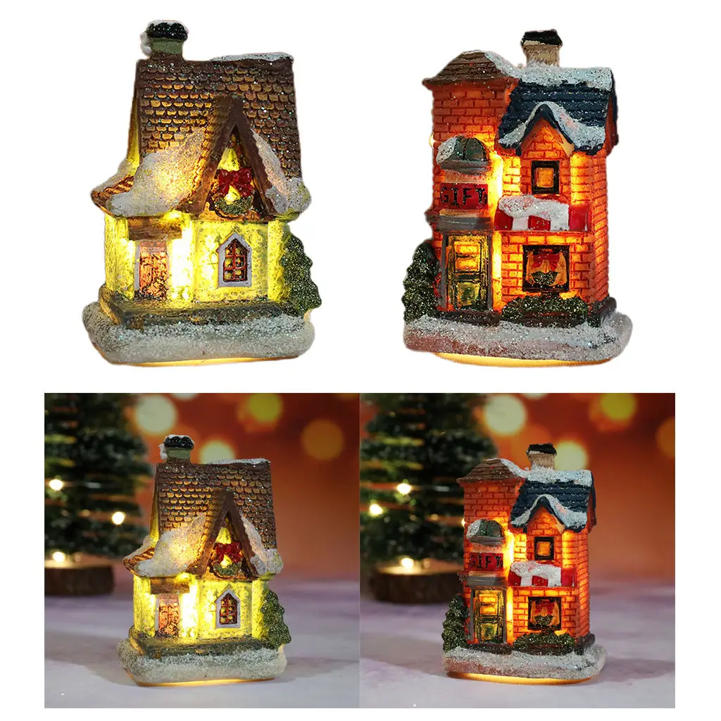 2xLightUpChristmasSnowHouseLEDResinVillageDesktopGardenHolidayOrnaments.jpg