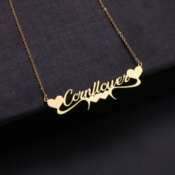 

AurolaCo Custom Name Necklace Personalized Stainless Steel Hearts Gold Choker Nameplate Pendant Necklace Jewelry Wedding Gift