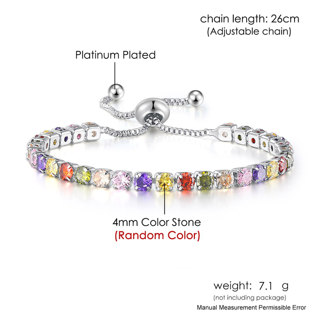 Luxury Adjustable Tennis Bracelets For Women Christmas Gift Rainbow Zircon Rose Gold Color Chain Jewelry Korean H056